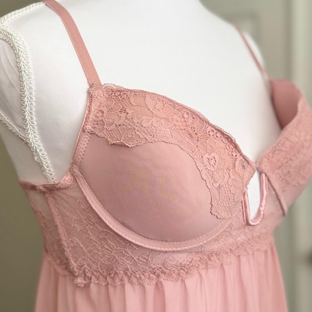 Jessica Simpson Nightie Chemise Babydoll Lingerie Nightgown Sheer Pink M Medium - Picture 3 of 6
